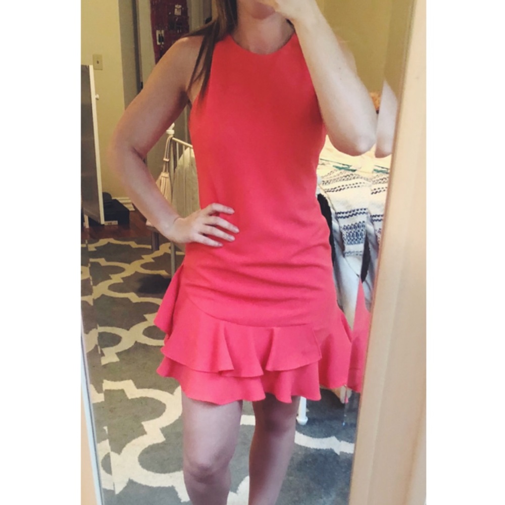 Coral Flutter Hem Dress